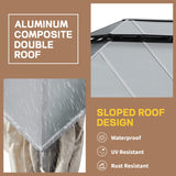 EROMMY 12'x14' Permanent Hardtop Gazebo with 12'x10' Outdoor Pergola, Metal Steel Canopy with Aluminum Composite Roof for Patio Lawn and Garden, Curtains and Netting are Included, Grey EROMMY