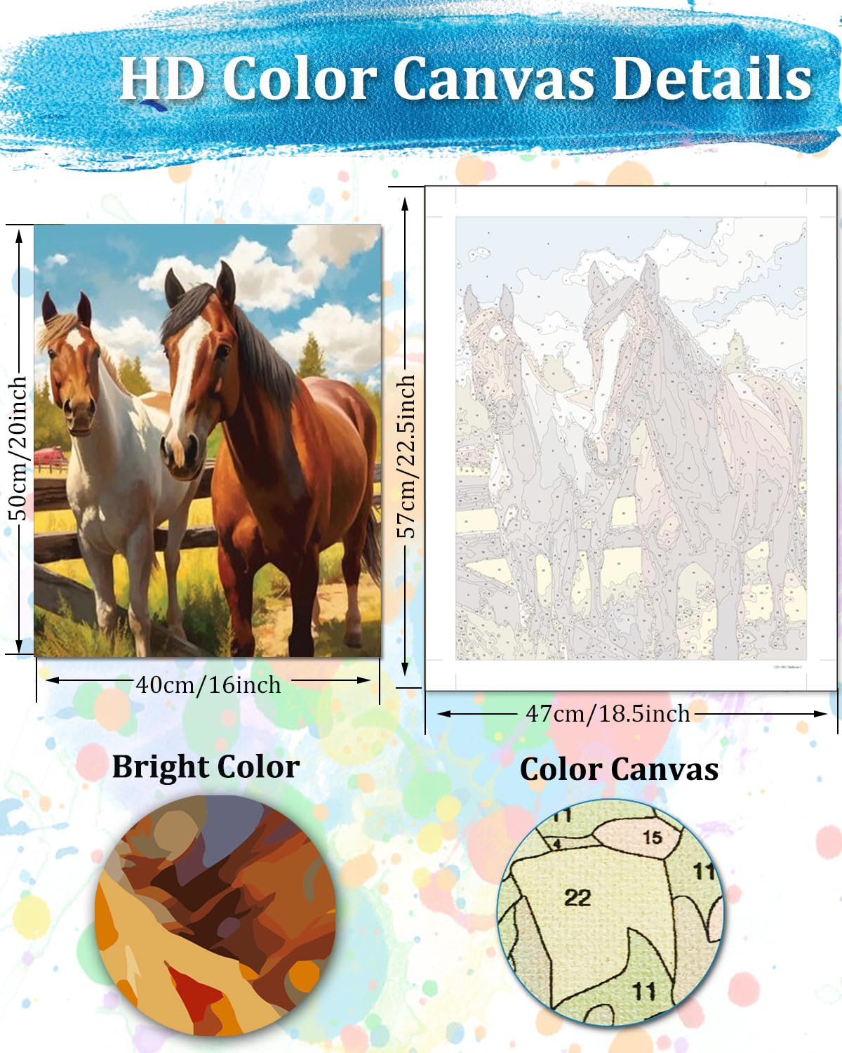 TOCARE Horse Paint by Numbers Kit for Adults,Horse Adult Paint by Number Canvas,Adults' Paint-by-Number Kits for Animals Lovers 16x20inch (Without Framed) TOCARE
