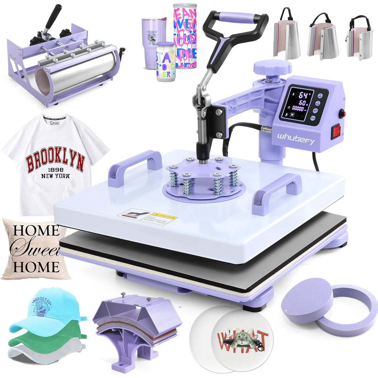 Whubefy Heat Press 15x15, Heat Press Machine for Shirts, Pro 8 in 1 Heat Press w/11-30 oz Tumbler Press, Heat Press Machine Combo Fast & Even Heating, 360°Swing Away Sublimation for Hat Cap Mug Plate Whubefy