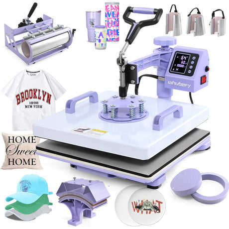 Whubefy Heat Press 15x15, Heat Press Machine for Shirts, Pro 8 in 1 Heat Press w/11-30 oz Tumbler Press, Heat Press Machine Combo Fast & Even Heating, 360°Swing Away Sublimation for Hat Cap Mug Plate Whubefy
