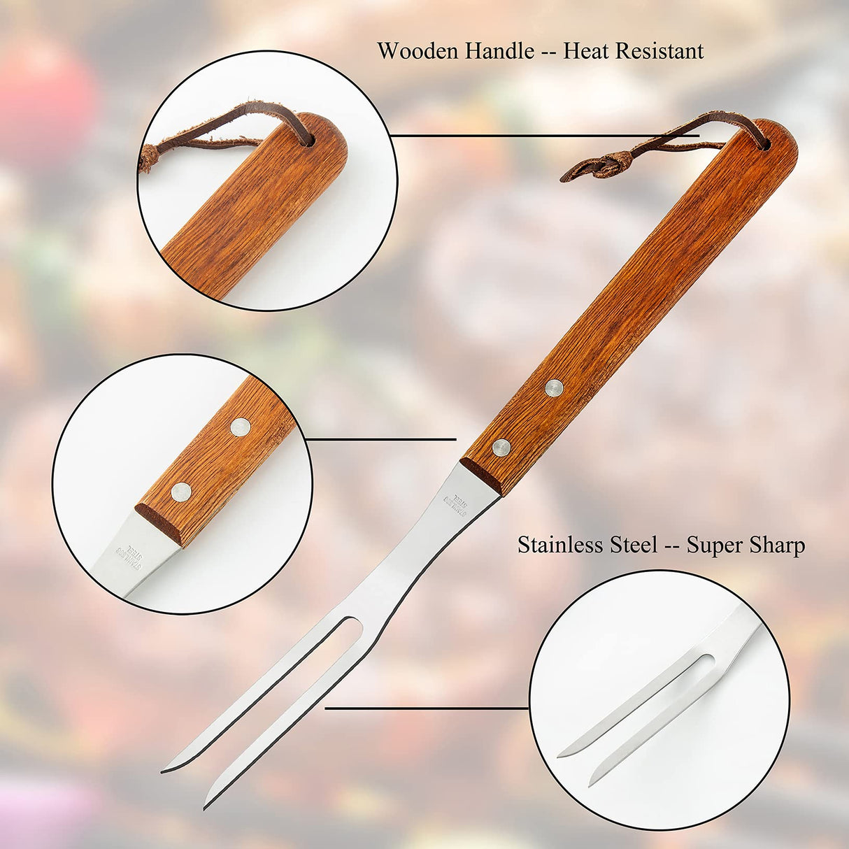 Ponpon 2Pcs Meat Forks Stainless Steel Carving Fork with Wooden Handle Barbecue Fork for Cooking Kitchen (2) Ponpon