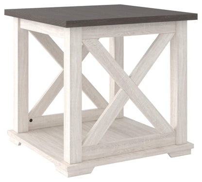 Signature Design by Ashley Dorrinson Square Modern Farmhouse End Table, 23"D x 23"W x 22"H, Two Tone White & Brown - WoodArtSupply