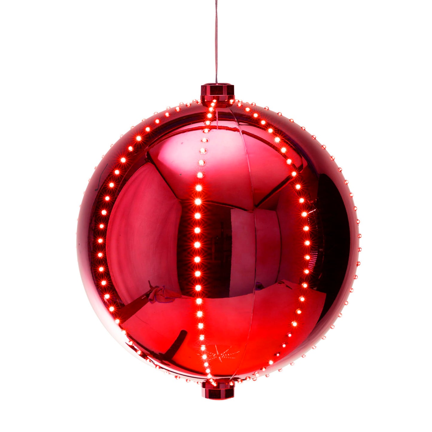 Alpine Corporation 13"H Indoor Large Hanging Christmas Ball Ornament with LED Lights, Red