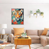 HEIBAGO Animal Diamond Painting Kits for Adults, 5D DIY Tiger Full Drill Round Diamond Art Kits with Flowers Diamond Painting, Diamond Dots Perfect for Home Wall Decor 12x16inch HEIBAGO