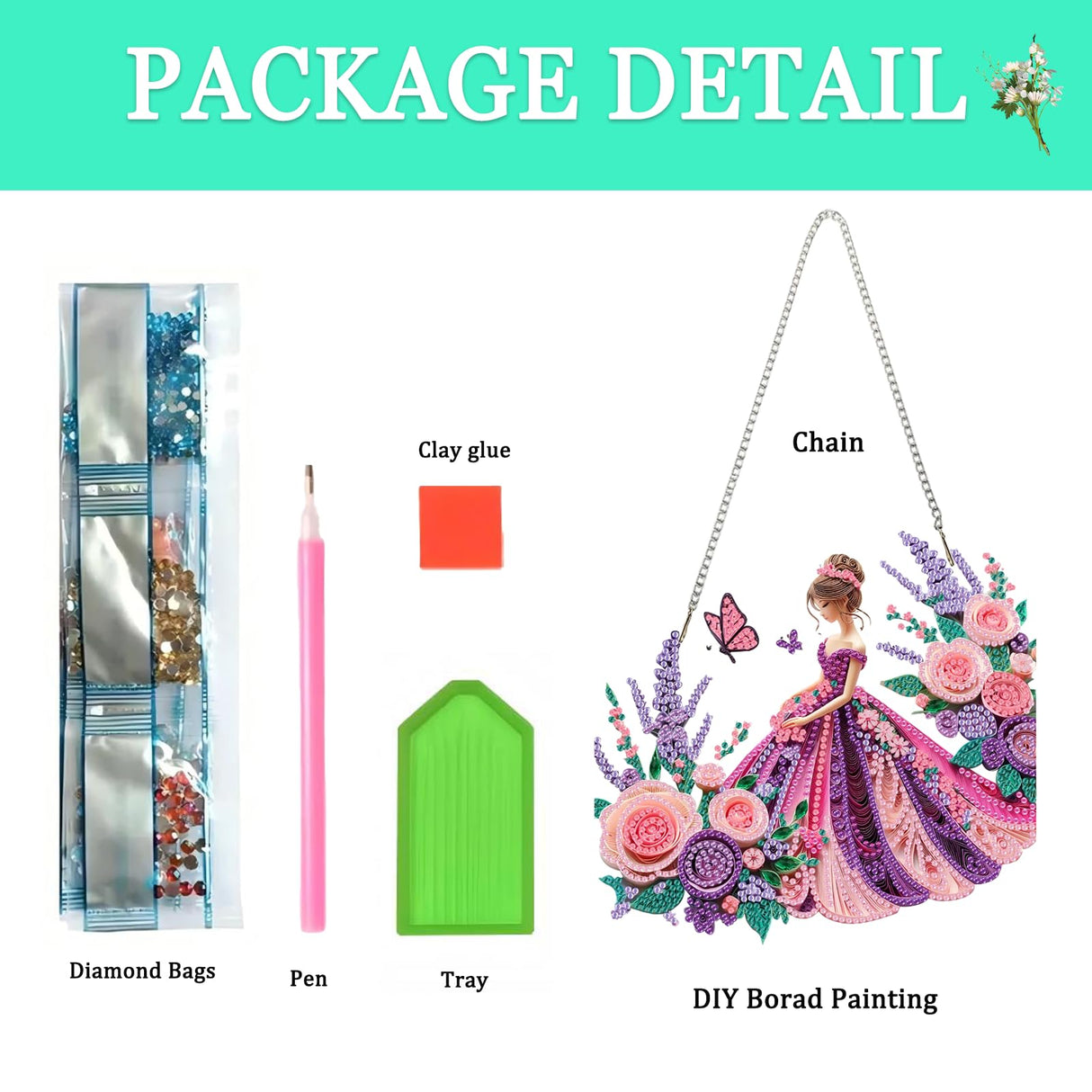 Auremi Flower Diamond Painting Pendant Kits,5D Princess Diamond Art Diamond Painting Hanging Kits,DIY Special Shaped Diamonds Painting Suncatcher Pendant Kit for Adults for Gift Wall Home Decor Auremi