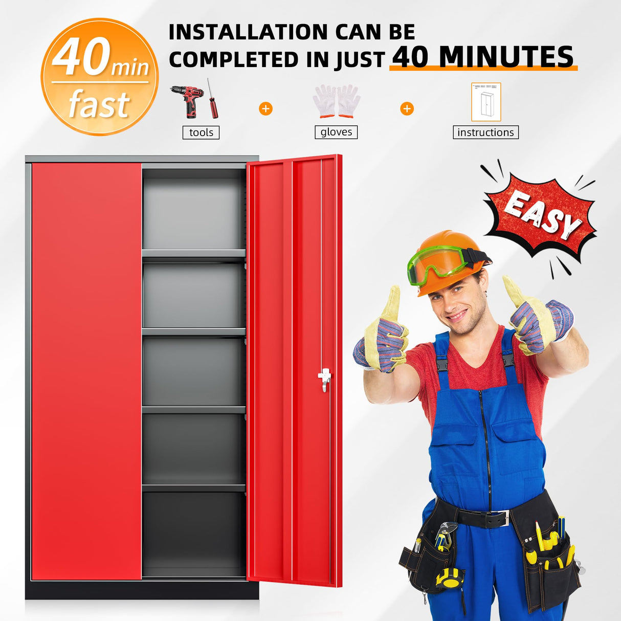 INTERGREAT Storage Cabinet, 72” Black Red Garage Steel Locking Cabinet with Doors and 4 Adjustable Shelves, Tall Lockable File &Tool Cabinet for Home Office, Metal Classroom Cabinet Basement INTERGREAT