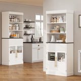 IDEALHOUSE 70" Tall Kitchen Pantry Cabinet, Storage Cabinets with Drawer & 2 Glass Doors and 3 Shelves, Floor Cabinet for Kitchen, Office, Living Room, Dining Room, Bathroom, White IDEALHOUSE