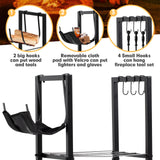 nalone Firewood Rack Indoor, Small Outdoor Firewood Log Storage Rack, 2-Tier Wood Holder with 6 Hooks, Firewood Stand for Indoor Fireplace, Outdoor Patio, Fire Pit, Stove nalone