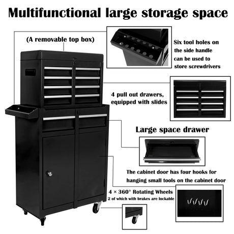 nifoti 5 Drawer Rolling Tool Chest,Tool Storage Cabinet & Tool Box Cart with Wheels, Big Tool Storage Removable Tool Box Combo,Tool Storage Box for Garage Warehouse Workshop,Tool Case nifoti
