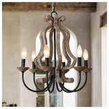 ANQIANYUE Farmhouse Chandelier, 6-Lights Wood Chandelier, Distressed Black Pendant Light Adjustable Height, Rustic Chandeliers for Dining Room Kitchen Island Foyer Living Room Entryway Hallway (18.3") ANQIANYUE