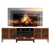 BVIUNTWO 3-Sided Glass Farmhouse Fireplace TV Stand for TVs Up to 100 Inch, Entertainment Center with 36" Electric Fireplace, TV Console with Storage Cabinets for Living Room,Dark Brown BVIUNTWO