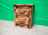 Midwest Log Furniture Torched Cedar Log Nightstand [2 Drawer] - Burnt Medium Brown/Dovetailed/Solid Wood/Amish Handcrafted in USA Midwest Log Furniture