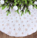 AOGU 60 Inch Sequin Faux Fur Christmas Tree Skirt Decoration for Merry Christmas Party White Plush Gold Sequin Snowflake Xmas Christmas Tree Skirt Decorations AOGU