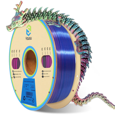 YOUSU 3D Printer Filament Triple Color Silk PLA Filament 1.75mm,3D Printing Filament Like Rainbow Filament,1kg/2.2lbs,Silk Red/Blue/Green. Yousu