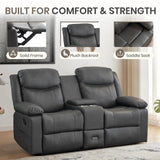 CALIVIA Manual Reclining Loveseat with Massage and Heat, Double Recliner Sofa with Center Console, Cup Holders & Storage for Living Room, RV (Grey) CALIVIA