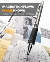 Four Candies Metal Mechanical Pencil Set - 6PCS 0.7mm Art Mechanical Pencils & 360PCS HB Lead Refills & 3PCS Erasers & 9PCS Eraser Refills, Drawing Mechanical Pencils for Writing, Sketching/With Case Four Candies