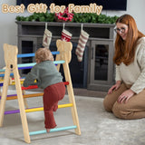 7 in 1 Montessori Pikler Triangle Set, Foldable Wooden Pickler-3 Piece Baby Climbing Gym Toddler Climbing Toys Indoor with Arch, Ramp, Ladder CMFYDAILY