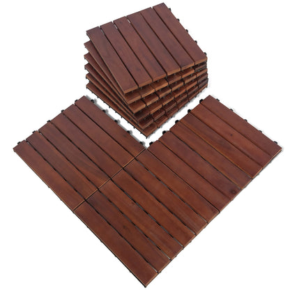 MCombo 10 Pieces Patio Wood Deck Tiles 12 x12 inches, Interlocking Deck Flooring Oiled Finish, Wood Tiles Resistant Water and Easy to Install for Outdoor Deck,Balcony and Backyard (Burgundy)