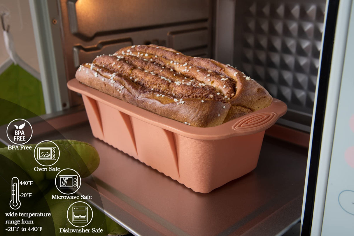 Baocuan 3 pack Silicone Bread Loaf Pans - Baking Mold For Baking Cakes,Brownies,Long loaf of bread Cheesecakes,Homemade Cakes Breads,Meatloaf,Ice brickand and More Set of 3 colors Baocuan