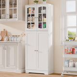 TOLEAD 64" Pantry Cabinet, Tall Storage Cabinet With Glass Doors & Adjustable Shelves for Kitchen, Living Room, Dining Room, White TOLEAD
