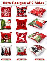 Double-Sided Print Christmas Pillow Covers 18''x18'', Set of 4, 8 Christmas Patterns Christmas Tree, Snowman, Snowflakes, Merry Christmas, Deer, Santa Claus,Truck, Let It Snow, Soft Linen Material TOYPOPOR