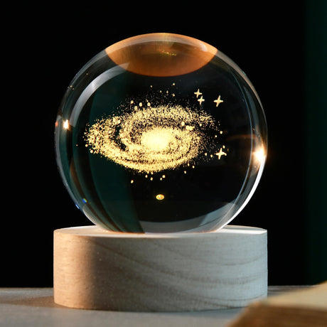 IFOLAINA 3D Galaxy Crystal Ball 2.36" Laser Engraved Glass Planet Sphere Gifts with Colorful Lighted Base Decorative Glass Ball Galaxy Model Decor Space Universe Gifts for Astronomy Lover IFOLAINA