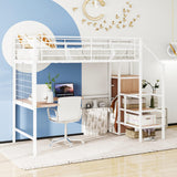 Bellemave Full Size Loft Bed with Desk and Wardrobe, Full Loft Bed with Storage Stairs, Loft Bed Full Size for Adults, Kids, Teens Metal, White Bellemave