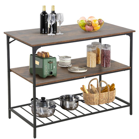 PayLessHere 3 Tier Kitchen Island Kitchen Storage Kitchen Counter with Large Storage Space Thick Board Top Solid Structure for Kitchen Coffee Shop Restaurant Living Room Dinning Room,Brown PayLessHere