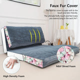 N&V Folding Matress Sofa Bean Bag Bed, Foam Filling Folding Matress Sofa, Includes Removable and Machine Washable Cover, Soft Premium Faux Fur (Medium, Blue) N&V