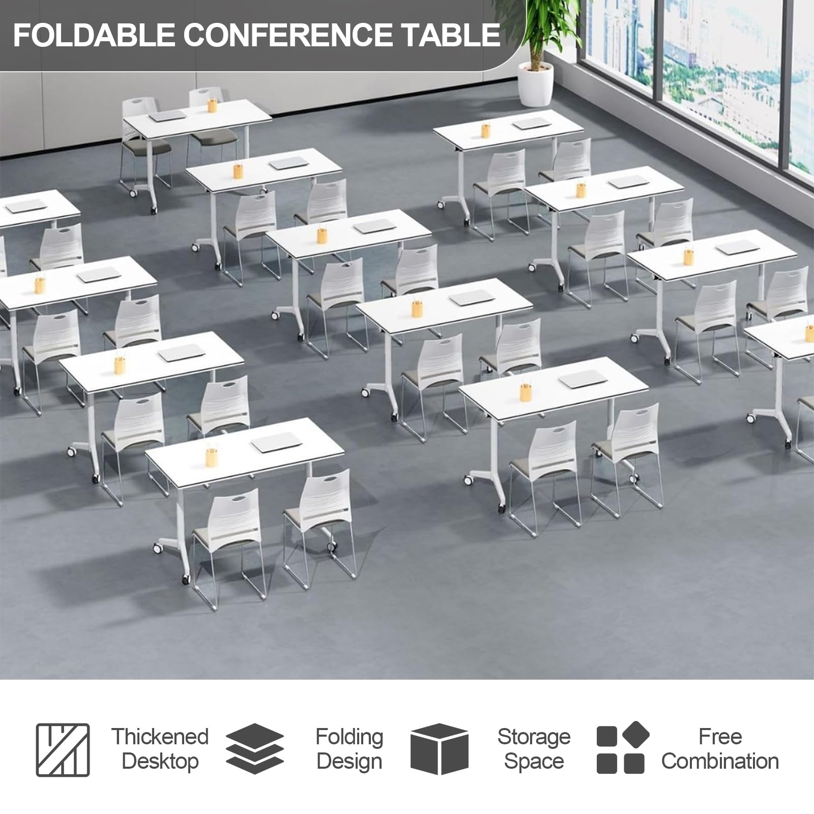 Folding Conference Room Table,Modern Conference Table 6ft White Meeting Table Flip Top Large Mobile Training Table with Silent Wheels Seminar Table for Office,Classroom(2PCS 70.8 * 23.6 * 29. - WoodArtSupply