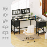 Korfile L Shaped Computer Desk with Power Outlets, Corner Desk with 2 Monitor Stands, Home Office Desk with 4 Adjustable Storage Drawers & Shelves, Large Gaming Desk for Bedroom, 59 inch, Black Korfile