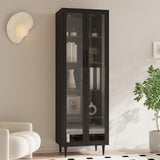 TUSY 70.9“ H Display Cabinet with Glass Doors, 5-Tier Curio Cabinet, Narrow Display Bookcase for Home, Office, Clinic, Pantry (Black) TUSY