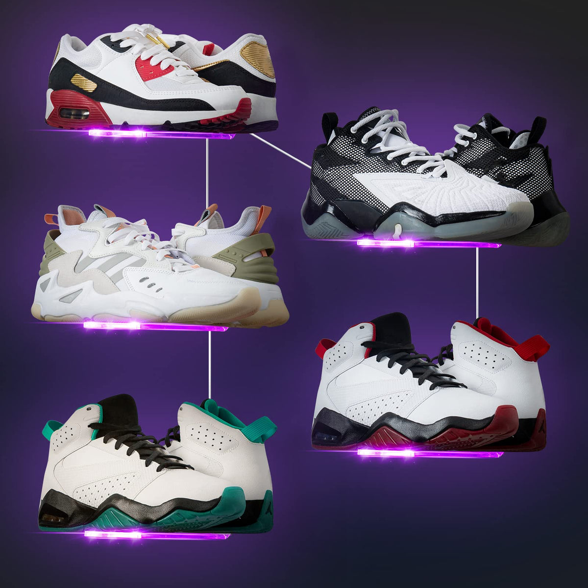 Forzacx Floating Shoe Display Shelf with Lights Set of 5, Glow Color Changing Sneaker Shelf- Display Your Top Shoes, Sturdy Levitating Shoe Wall Shelf Easy to Install, for Bedroom, playroom etc Forzacx