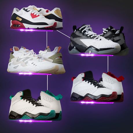 Forzacx Floating Shoe Display Shelf with Lights Set of 5, Glow Color Changing Sneaker Shelf- Display Your Top Shoes, Sturdy Levitating Shoe Wall Shelf Easy to Install, for Bedroom, playroom etc Forzacx