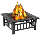 ZENY 32in Outdoor Fire Pits Outside Wood Burning Firepit Square Metal Fireplace Table Fire Bowl with Grill,Screen and Poker for Camping Bonfire Backyard BBQ ZENY