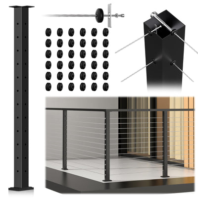 Gyykzz 42Inch Flat Top Mount Cable Railing Post Kits (1, 1x T-Corner Post, 42")