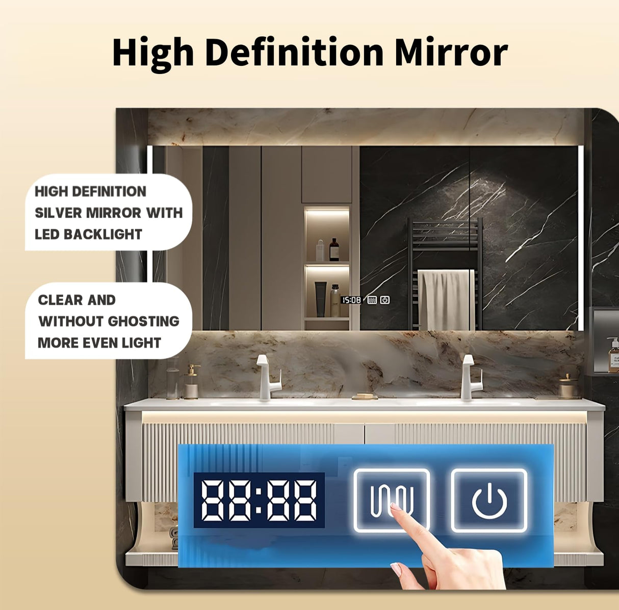 Dual Sink Bathroom Vanity, Modern Bathroom Vanity with Double Sink, 60" Solid Wood Bath Vanity Set Includes Smart LED Mirror Cabinet and Strip Sink Cabinet, Floating Sink Vanities for Home - White LUTHXAY