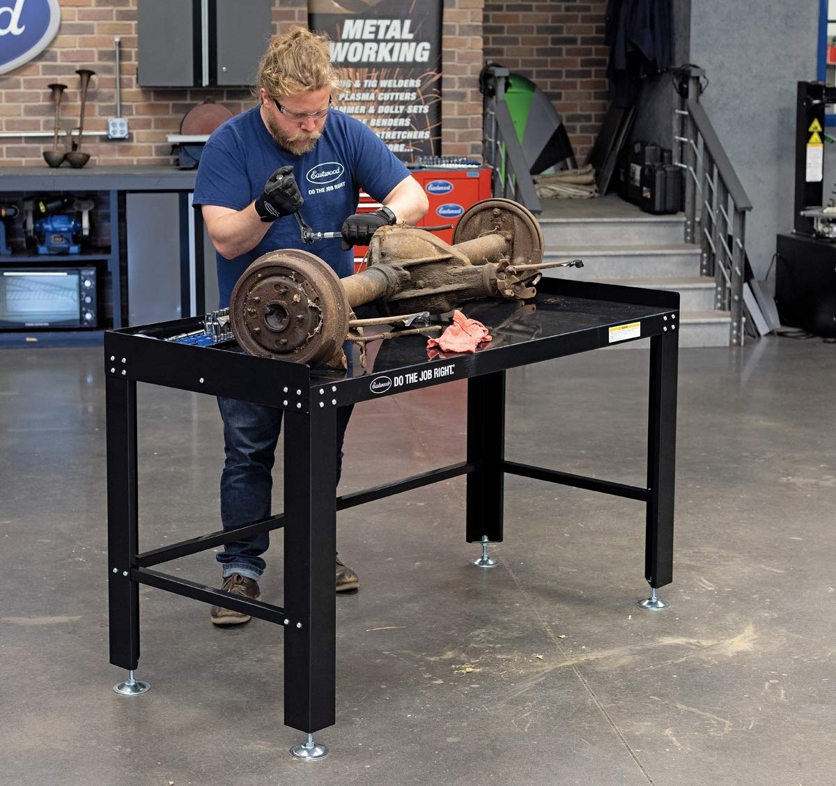 Eastwood Heavy Duty Steel Construction Shop Fully Adjustable Work Bench Holds Up to 1600 Lbs Powder Coated Finish Eastwood