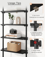 ALLZONE Adjustable 5-Tier Narrow Ladder Bookshelf with Tension Mount for Modern Spaces, Black ALLZONE