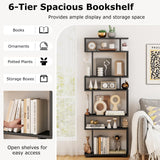 Tangkula 6-Tier S Shaped Bookcase, 64" Tall Modern Geometric Bookshelf with Anti-Tipping Kit, Home Office Freestanding Decorative Storage Display Shelf Room Divider for Living Room Study (1, Black) Tangkula