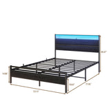 Full Size HOJINLINERO Bed Frame with Wood Headboard, LED Lights & Charging Station HOJINLINERO