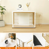DWANTON Dog Crate Furniture with Cushion, Wooden Kennel Table with Double Doors, Indoor Dog House, Large Size, 38.5" L, White Dwanton