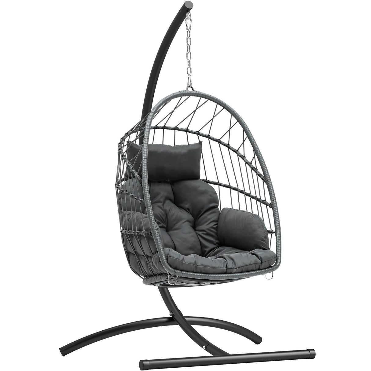 YITAHOME Hanging Egg Chair, Outdoor Patio Wicker Hammock Egg Chair Indoor with Cushion, Rattan Swing Chair 350lbs for Balcony, Garden Bedroom, Gray with Stand YITAHOME