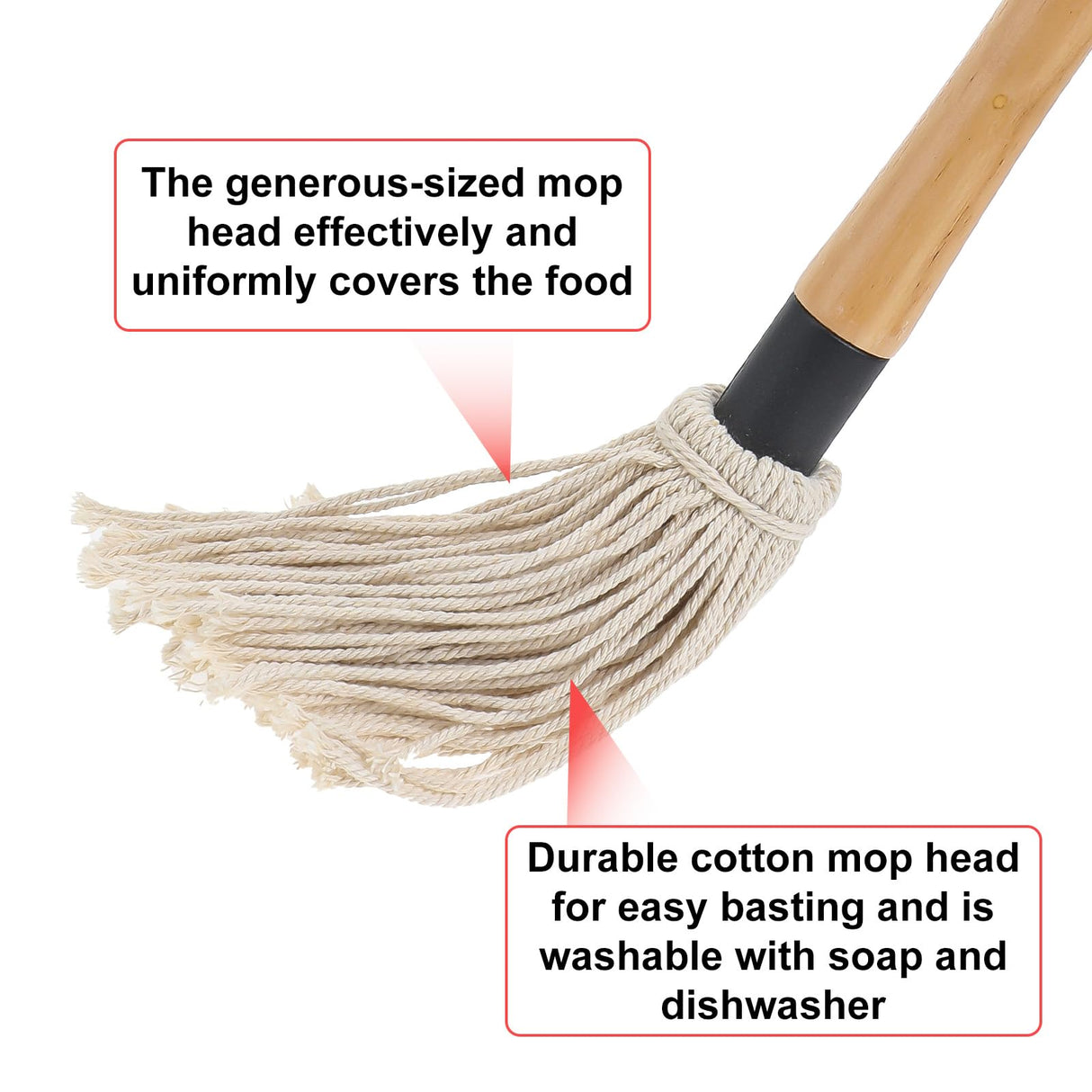 4Pcs BBQ Mop Brush Grilling Basting Mop Wooden Long Handle BBQ Mop Set with 12Pcs Replacement Heads for Basting Steak Marinade Sauce(18.3inch) DIVINA VITAE