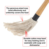 4Pcs BBQ Mop Brush Grilling Basting Mop Wooden Long Handle BBQ Mop Set with 12Pcs Replacement Heads for Basting Steak Marinade Sauce(18.3inch) DIVINA VITAE