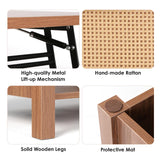 VOWNER Wood Lift Top Coffee Table with Large Hidden Compartment, Rattan Decorated Dining Table for Home Small Space, Bohemian Coffee Table with Storage for Home Living Room, Home Office, Espresso VOWNER