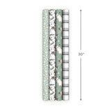 Hallmark Recyclable Neutral Christmas Wrapping Paper (4 Rolls: 100 Sq. Ft. Ttl) White and Sage Green Evergreen Pinecones, Rustic Snowmen, Plaid, Nordic Deer and Foliage Hallmark