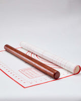 Wood Rolling Pin for Dough, Vinoil French Rolling Pins for Baking with Slicone Baking Mat Set, Dough Roller for Baking Fondant Pizza Pasta Pies Cakes Bread and Cookies, 16 Inch Rosewood Vinoil