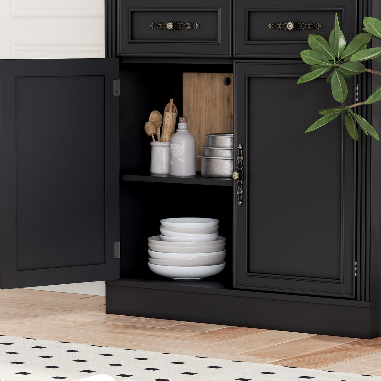 BORNOON 71.4" Tall Bookshelf with Drawers & Cabinet, 5-Tier Floor Standing Bookcase with Storage Doors, Adjustable Shelves & Metal Handles, 31.5" Wide Organizer for Home Office, Living Room BORNOON