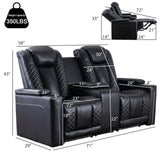 EBELLO Home Theater Seating, Electric Power Loveseat Recliner with USB Ports and Cup Holders, Breathable Faux Leather Dual Recliner with Hidden Arm Storage, for Living Room, Black EBELLO